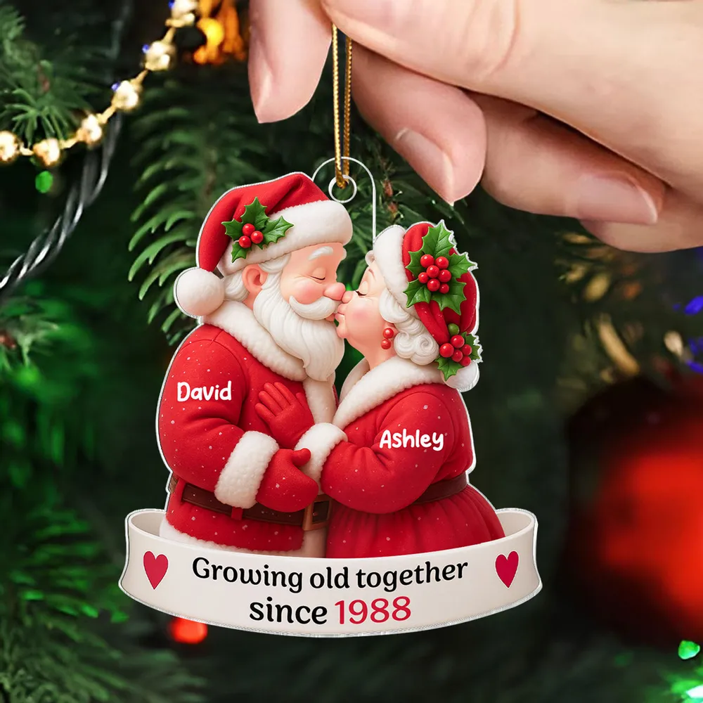 Kissing Santa Couple Acrylic Ornament, Romantic Christmas Tree Decoration Celebrating Lifelong Love - Image 7