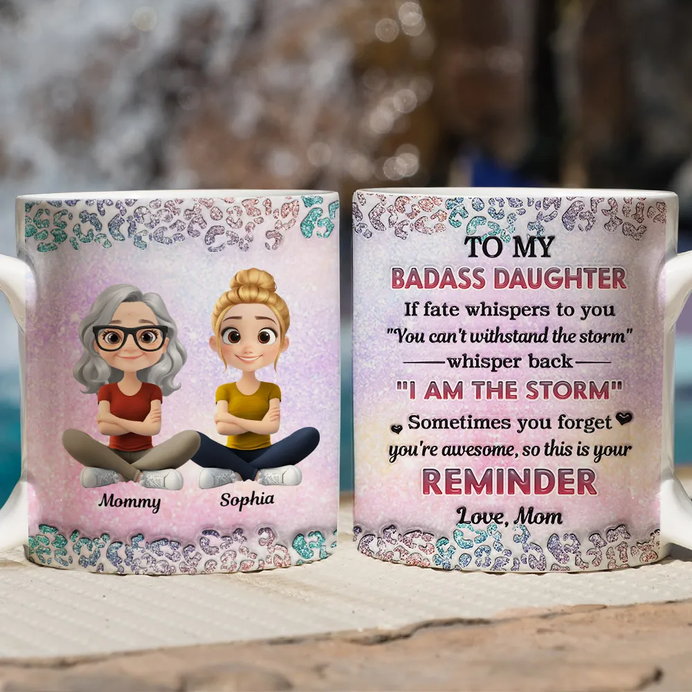 To My Daughter White Ceramic Mug with Cartoon Mom and Daughter Illustration, Sentimental Quote Design, Perfect Gift for Family Love - Image 3