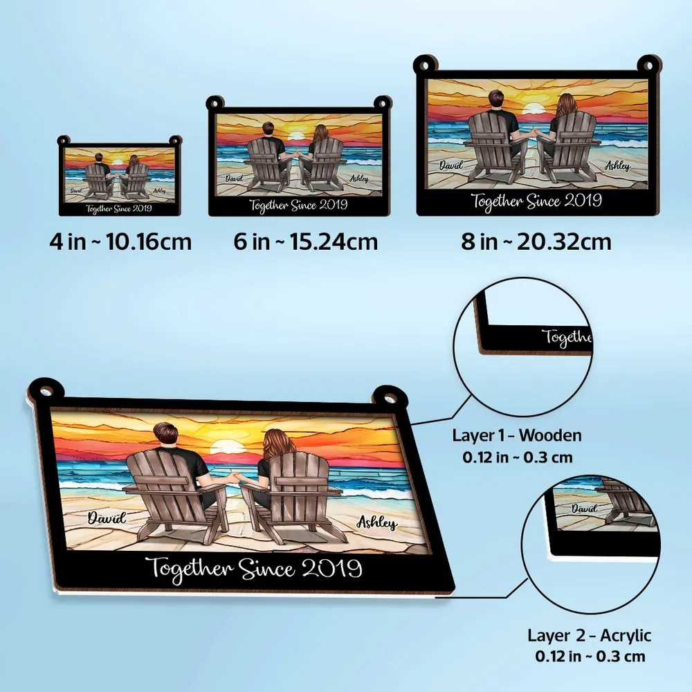 Wood and Acrylic Layered Ornament with Couple Holding Hands on Beach Chairs, Sunset Scene, Perfect Gift for Love and Home Décor - Image 7