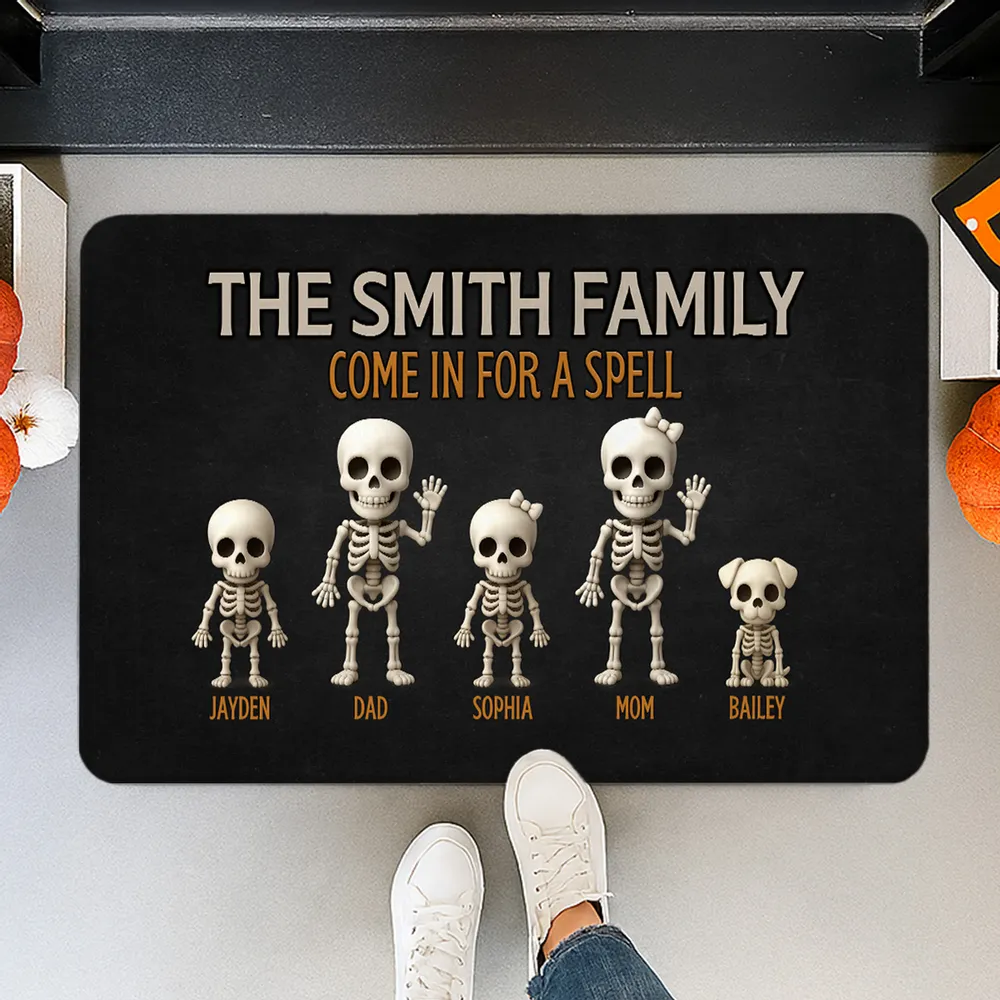 Skeleton Family Welcome Standard Doormat, Halloween Décor for Fun Entryway Ambiance - Image 2