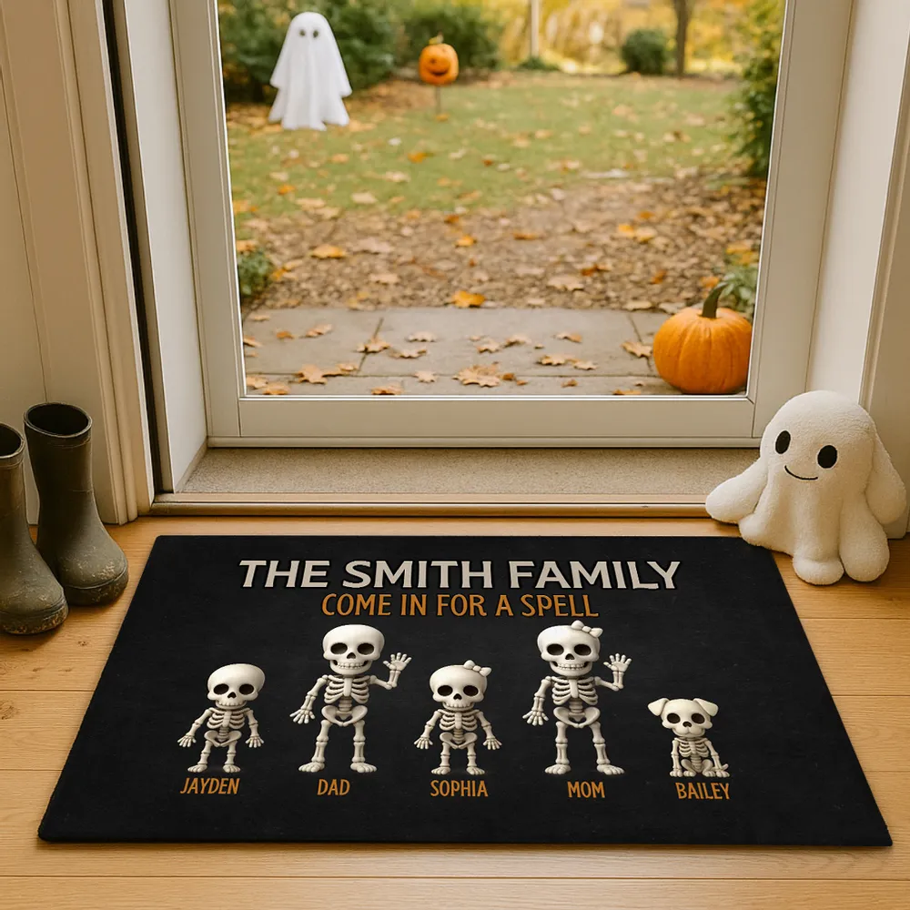Skeleton Family Welcome Standard Doormat, Halloween Décor for Fun Entryway Ambiance - Image 5