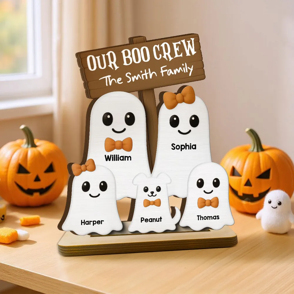 Custom Halloween 2-Layer Wooden Plaque with Ghost Figures - Image 2