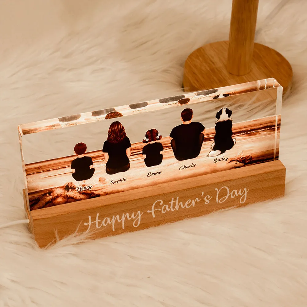 Block LED Light Plaque with Family Back View, Warm Father's Day Design, Bright and Heartfelt Gift for Dad - Image 3