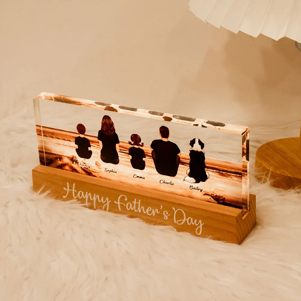 Block LED Light Plaque with Family Back View, Warm Father's Day Design, Bright and Heartfelt Gift for Dad - Image 7