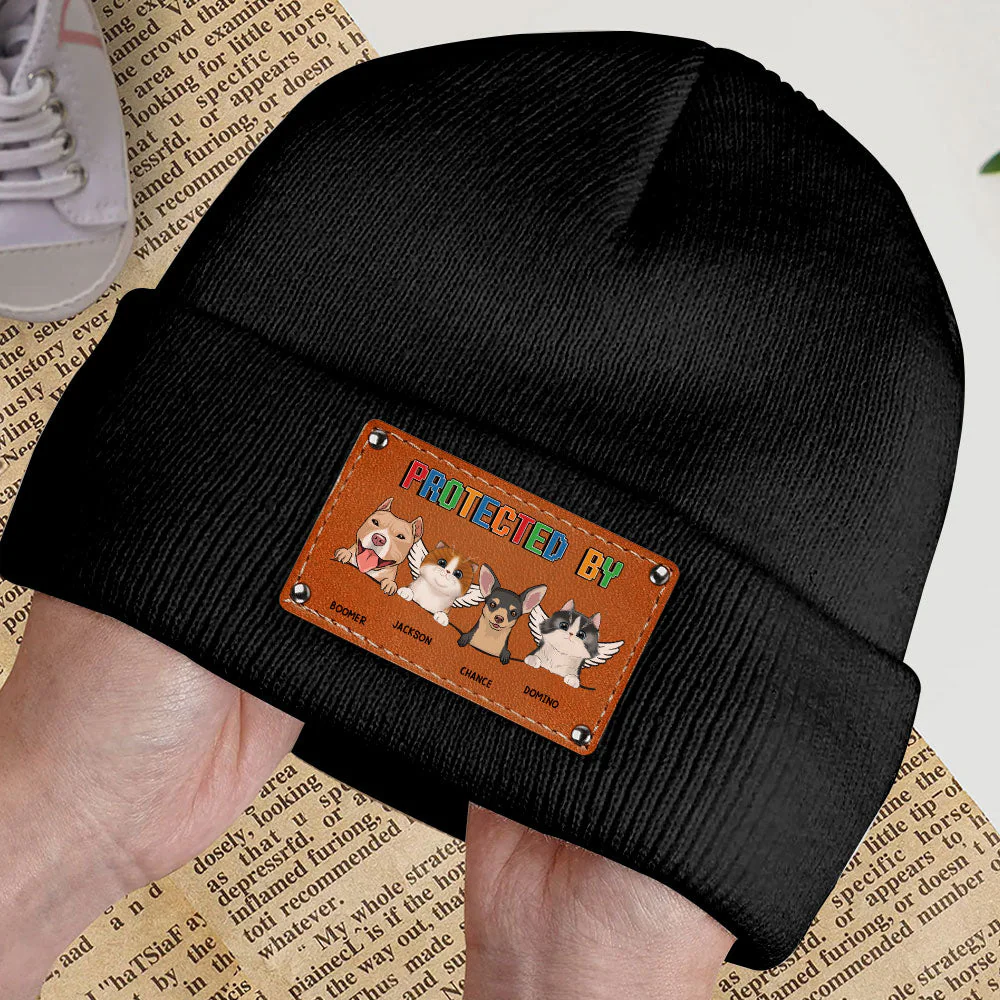 Custom Leather Patch Beanie Hat with Dog & Cat Design - Image 5