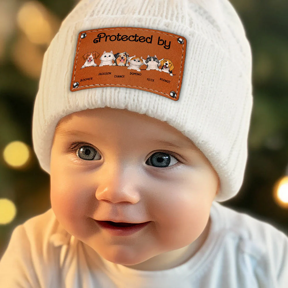 Custom Leather Patch Beanie Hat with Dog & Cat Design - Image 6