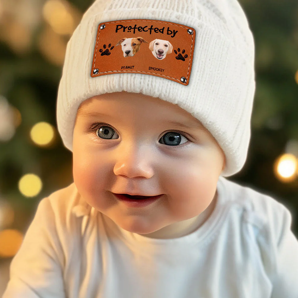 Leather Patch Beanie Hat with Funny Dog Prints, Cozy Gift - Image 3