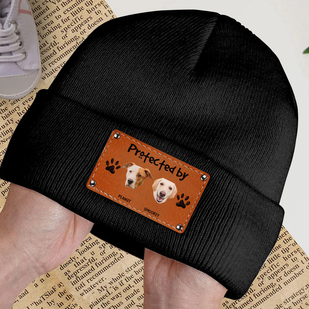 Leather Patch Beanie Hat with Funny Dog Prints, Cozy Gift - Image 4