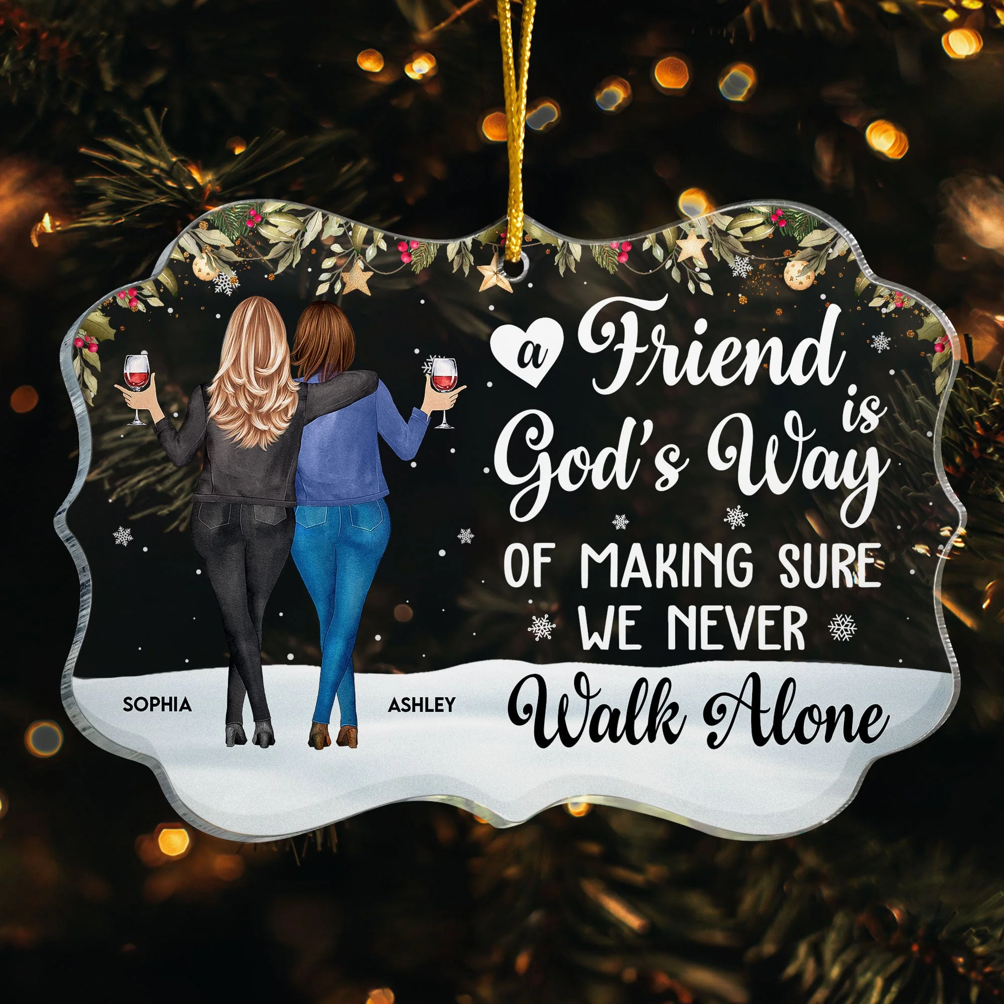 Acrylic Ornament with Friend Illustration and Quote, Christmas Tree Decoration for Besties - Image 5