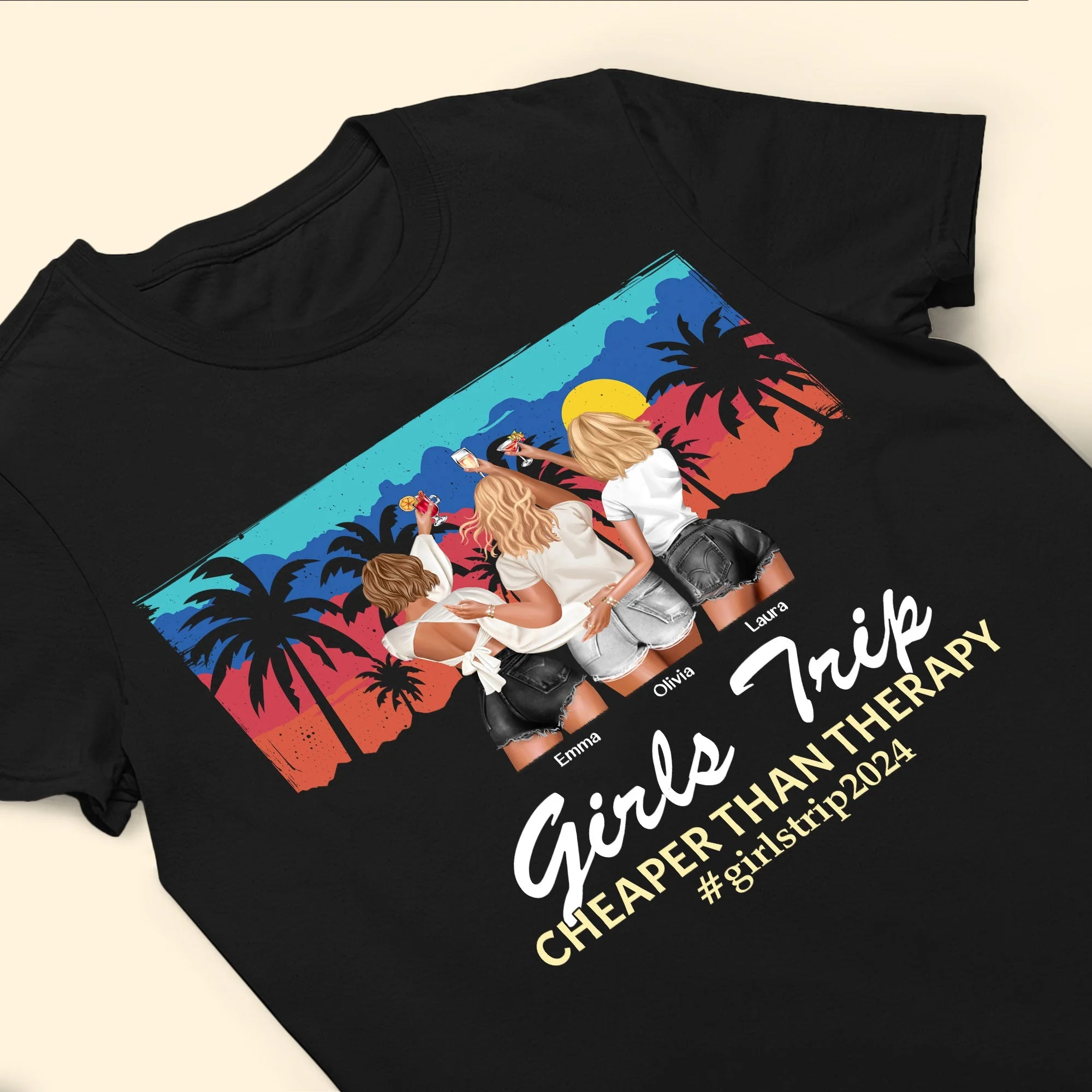 Girls Trip Classic Tee with Sunset Beach Vibes, Fun Style and Perfect Gift for Friends - Image 5
