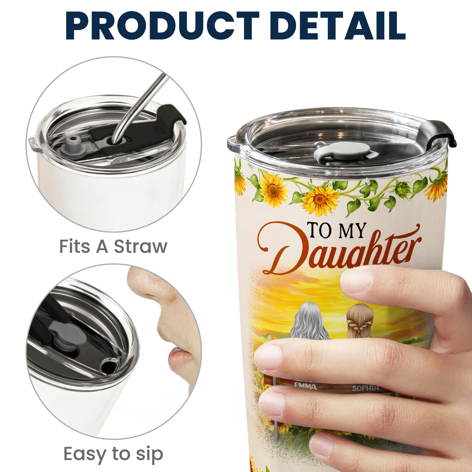 To My Daughter Sunflower Insulated Travel Tumbler with Heartfelt Message, Meaningful Keepsake, Perfect Gift for Her - Image 4
