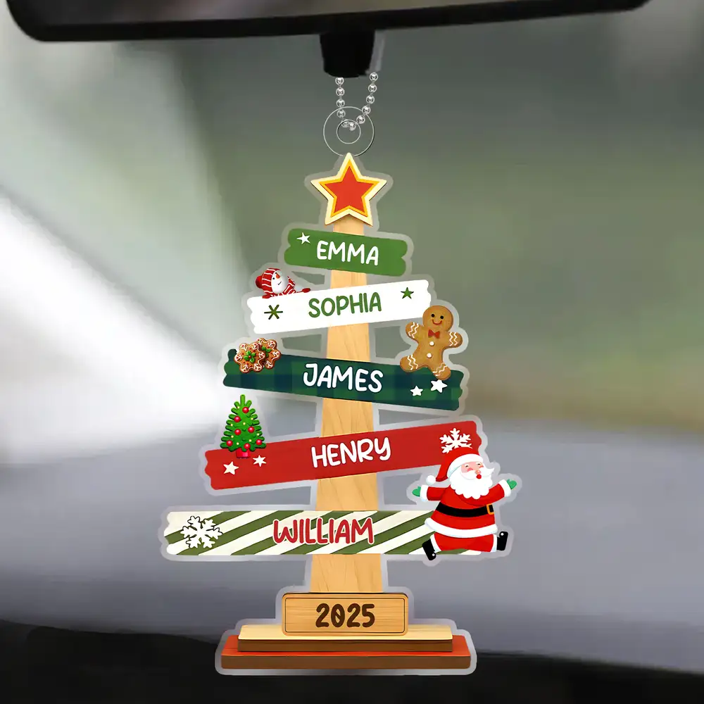 Wooden Christmas Tree Ornament with Custom Family Names, Personalized Holiday Gift - Image 3