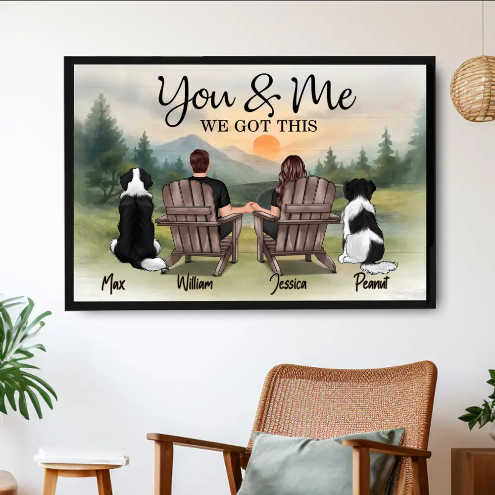 "You & Me and the Dogs – Customizable Couple Poster with Pets, Personalized Beach Scene" - Image 2