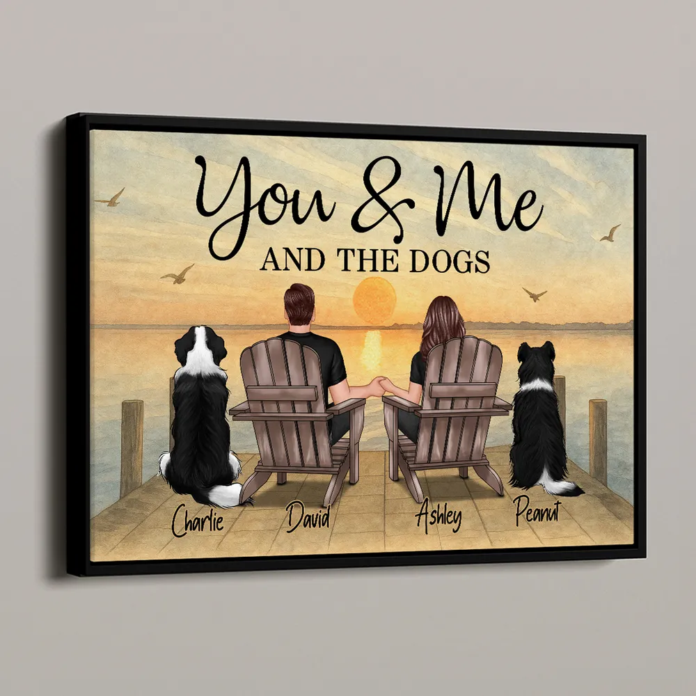 "You & Me and the Dogs – Customizable Couple Poster with Pets, Personalized Beach Scene" - Image 3
