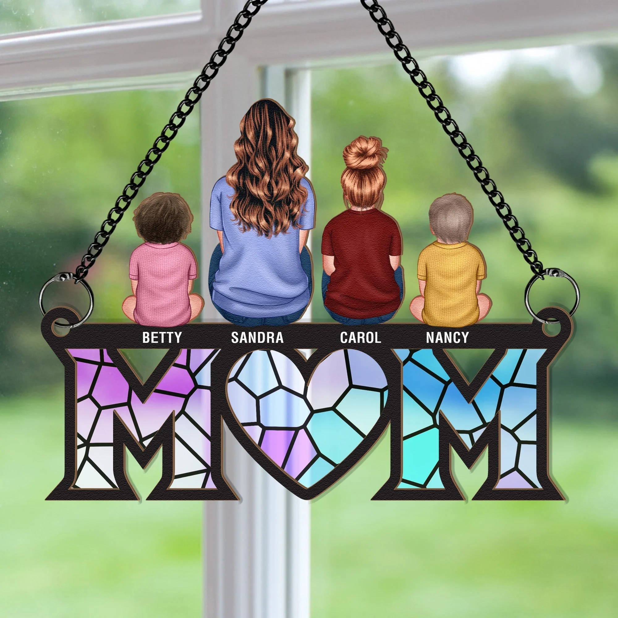 Wood and Acrylic Layered Ornament with Mom and Children Back View, High Clarity, Heartwarming Gift for Family - Image 5