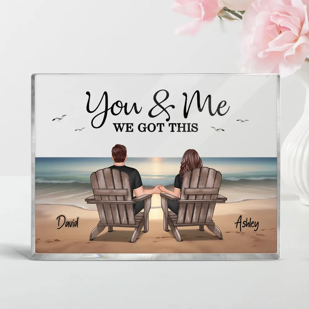 Personalized Rectangle Acrylic Plaque with Couple Beach Scene - Image 2