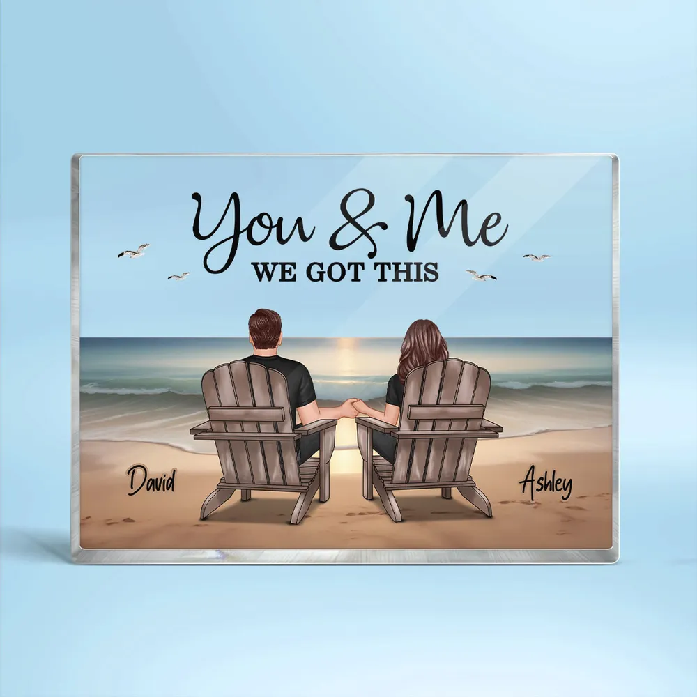 Personalized Rectangle Acrylic Plaque with Couple Beach Scene - Image 3