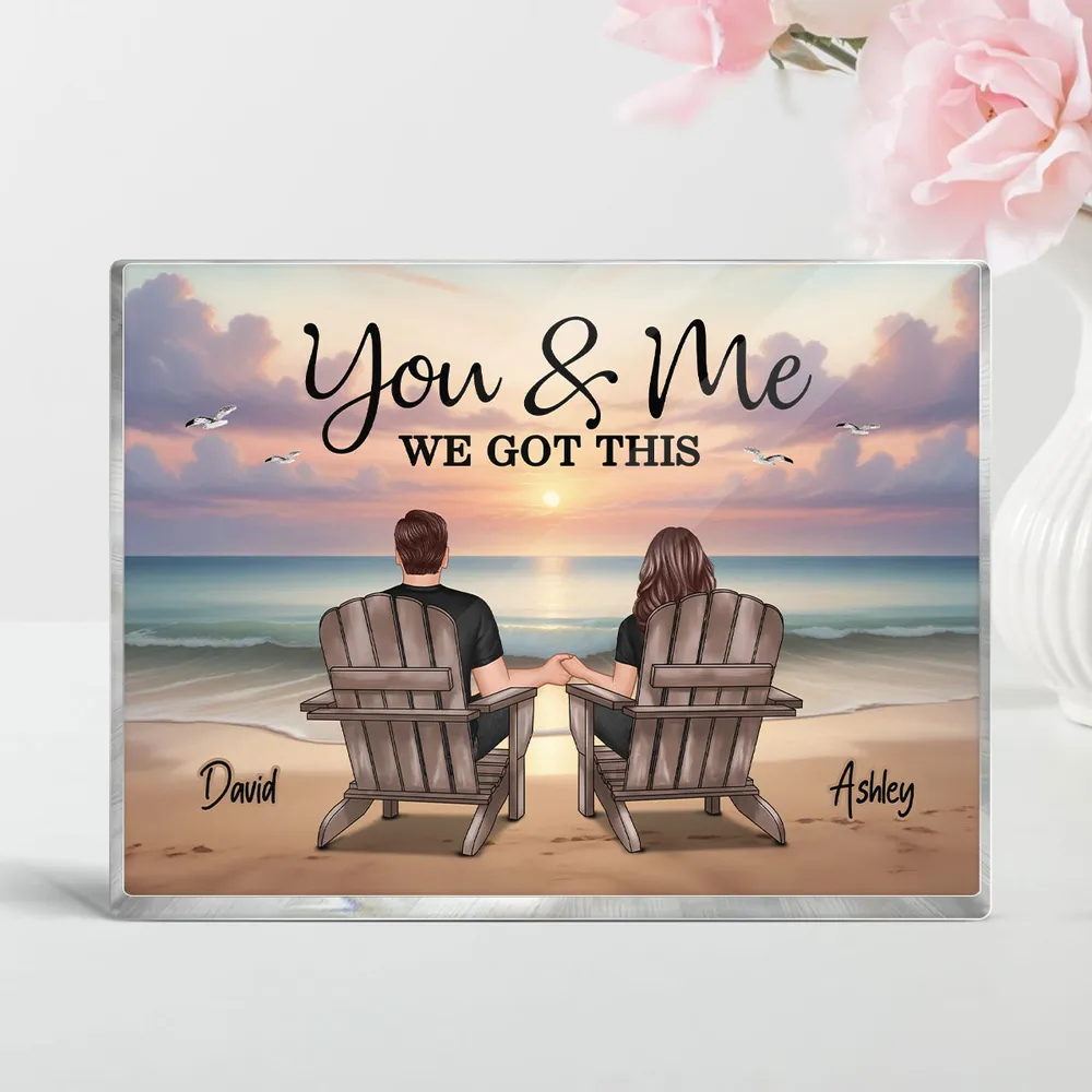 Personalized Rectangle Acrylic Plaque with Couple Beach Scene - Image 5