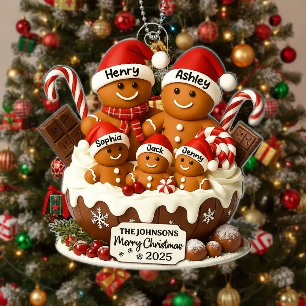 Christmas Gingerbread Family Acrylic Ornament, Personalized Festive Decor with Warm Holiday Vibes, Perfect Gift for Family
