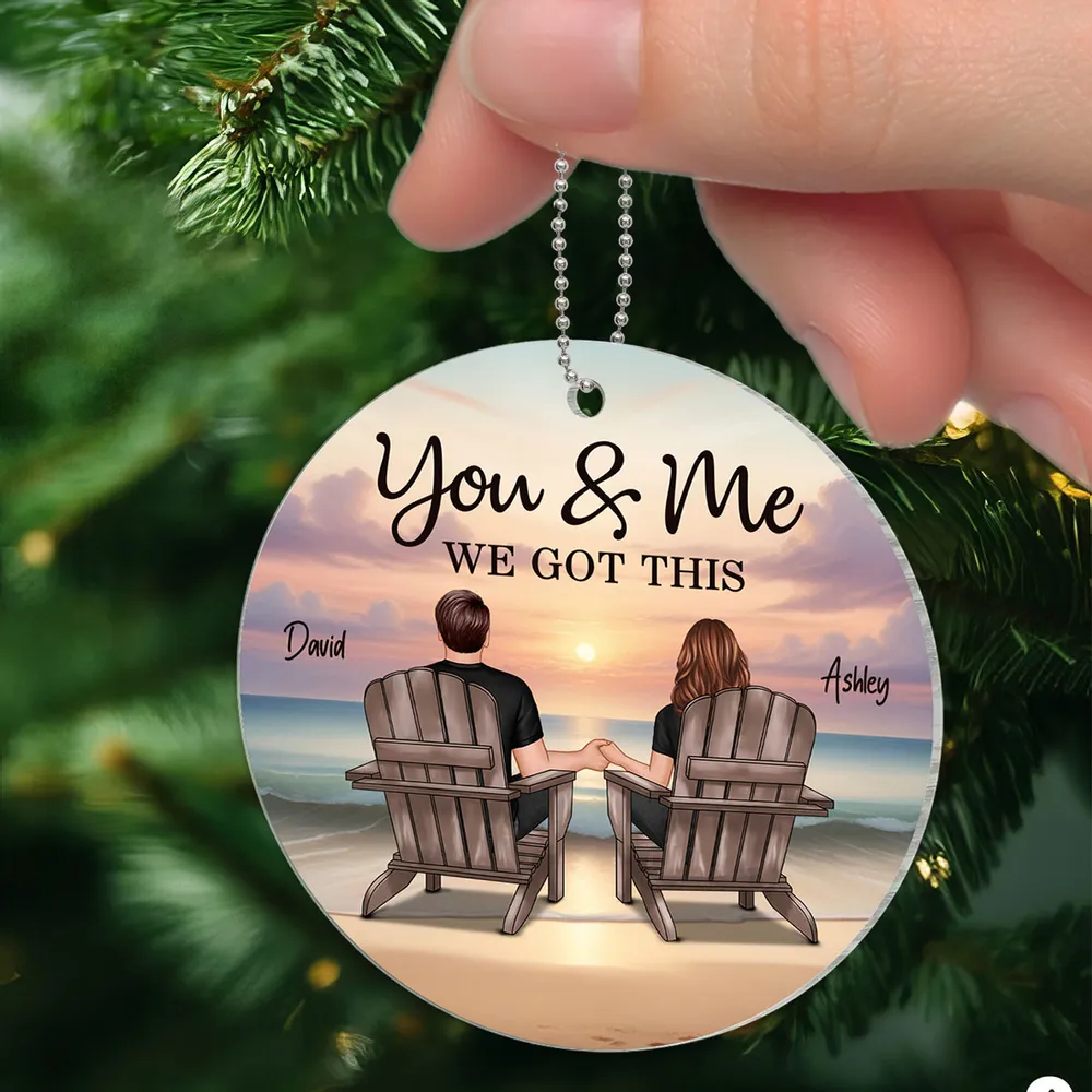 Acrylic Ornament with You & Me Couple Back View on Beach, High Clarity, Romantic and Surprise Gift - Image 4