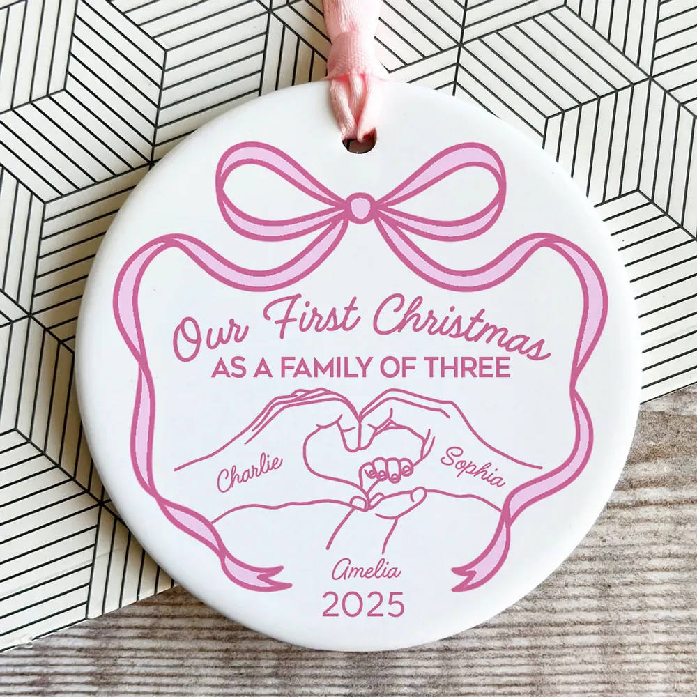 Our First Christmas as a Family of Three Ceramic Ornament, 2025 Family Keepsake - Image 2