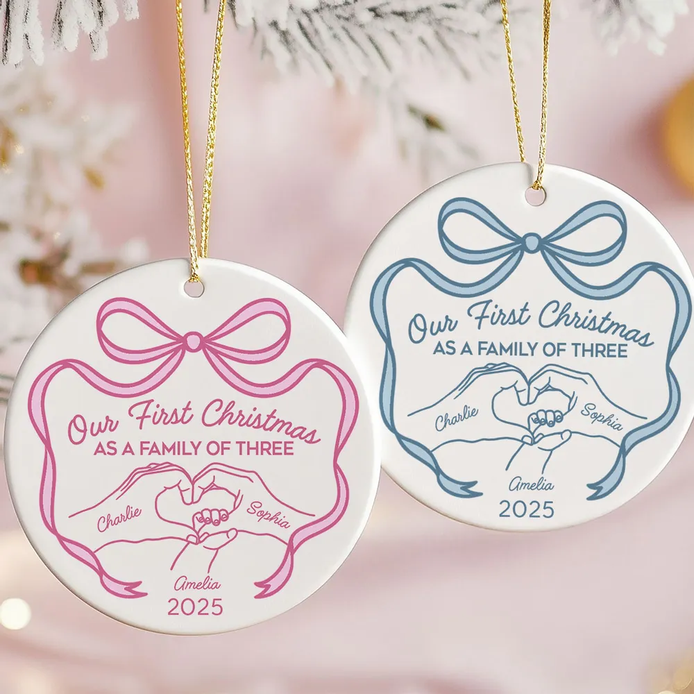 Our First Christmas as a Family of Three Ceramic Ornament, 2025 Family Keepsake - Image 3
