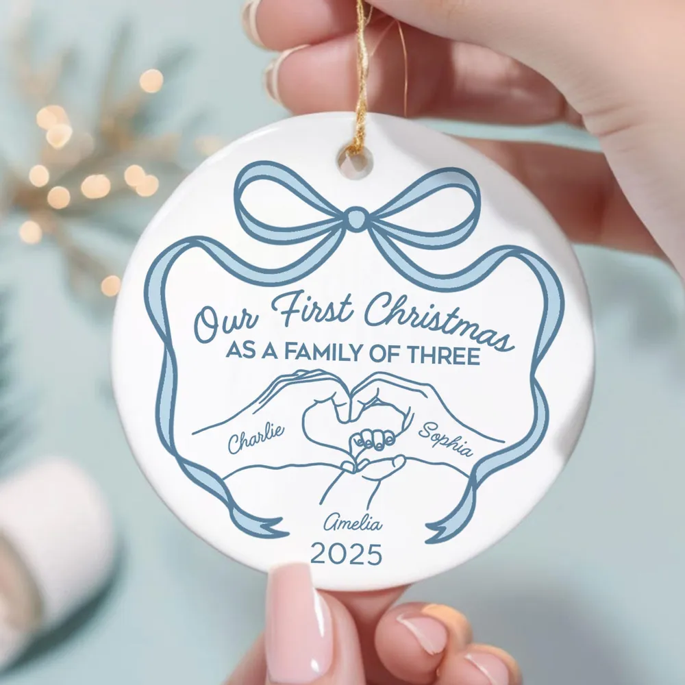 Our First Christmas as a Family of Three Ceramic Ornament, 2025 Family Keepsake - Image 4