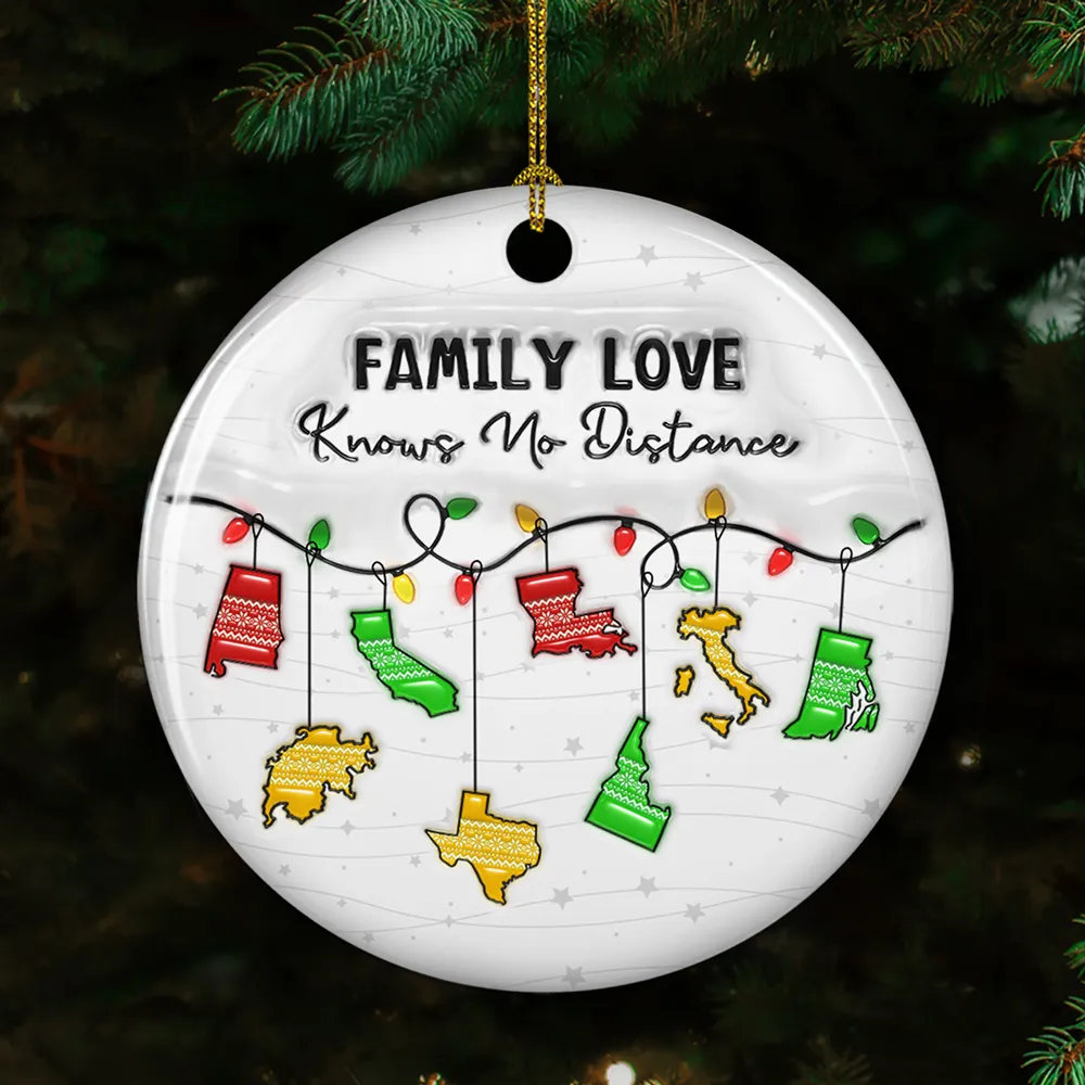 Ceramic Ornament with Family Love Knows No Distance Design, High Clarity, Heartwarming Gift for Family