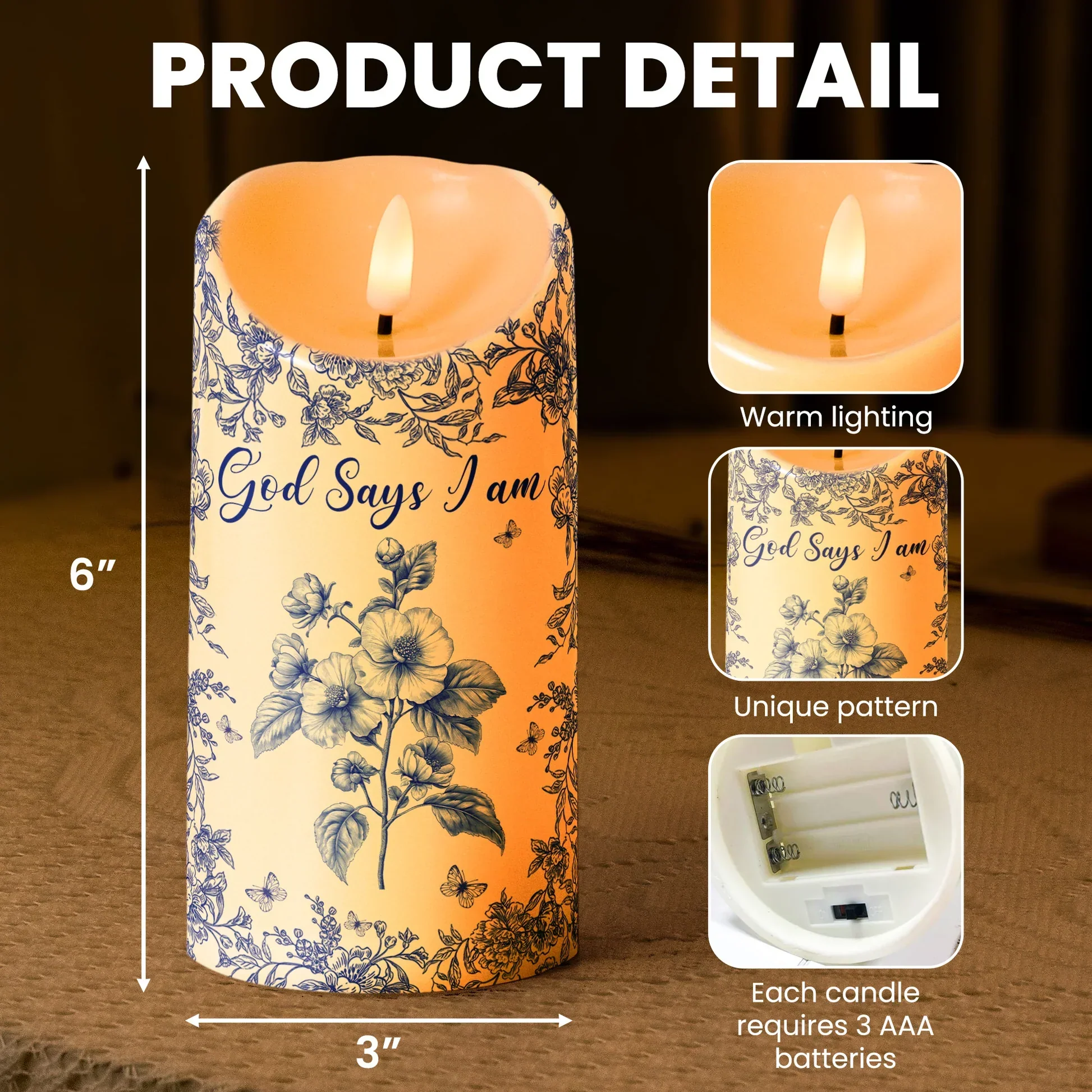 Flameless LED Candle with Religious Theme and God Says I Am Design, High Clarity, Heartwarming Gift - Image 5