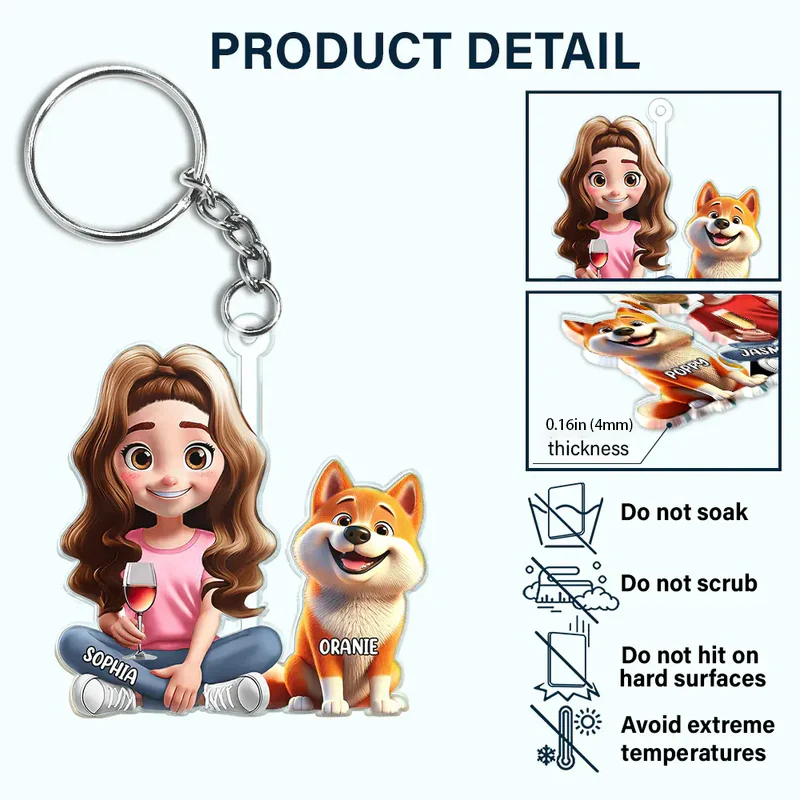 Acrylic Keychain with Pet & Owner Illustration, A Fun and Heartwarming Gift for Everyday Use - Image 3