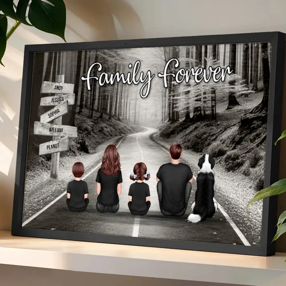 Poster with Family Forever Forest Scene and Back View Illustration, Refined Texture, Perfect Keepsake Gift - Image 2
