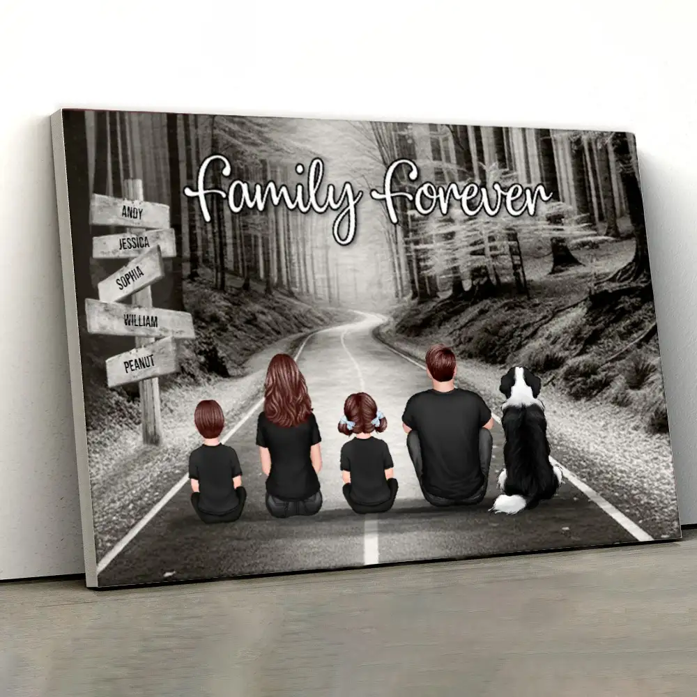 Poster with Family Forever Forest Scene and Back View Illustration, Refined Texture, Perfect Keepsake Gift - Image 3