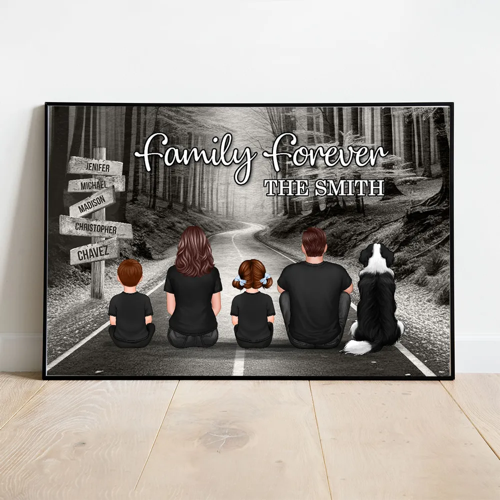 Poster with Family Forever Forest Scene and Back View Illustration, Refined Texture, Perfect Keepsake Gift - Image 5