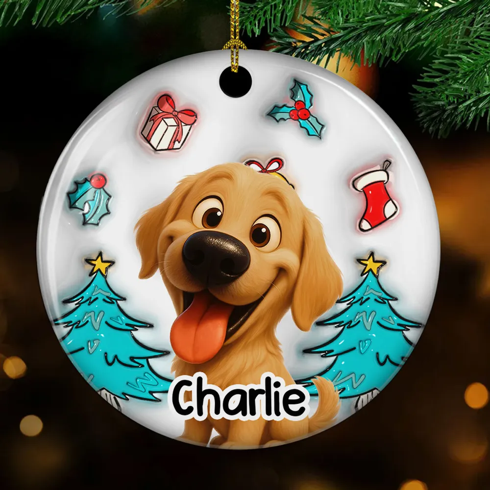 Ceramic Ornament with Cartoon Dog and Christmas Theme, High Clarity, Fun Gift for Pet Lovers - Image 2