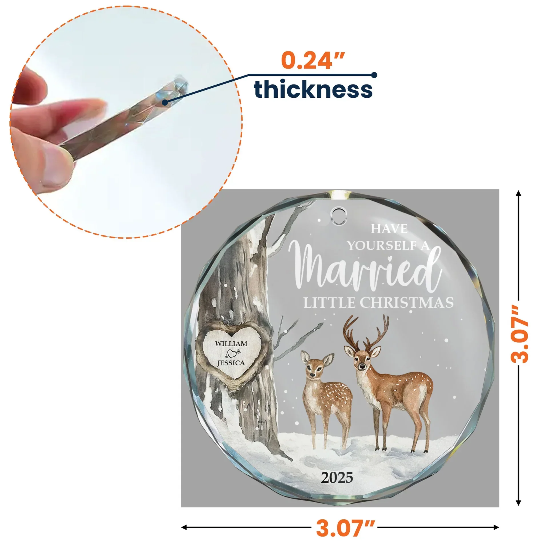 Crystal Ornament with Deer in Snowy Forest, Married Christmas Theme, Heartfelt Holiday Decoration, Perfect Gift for Couples - Image 4