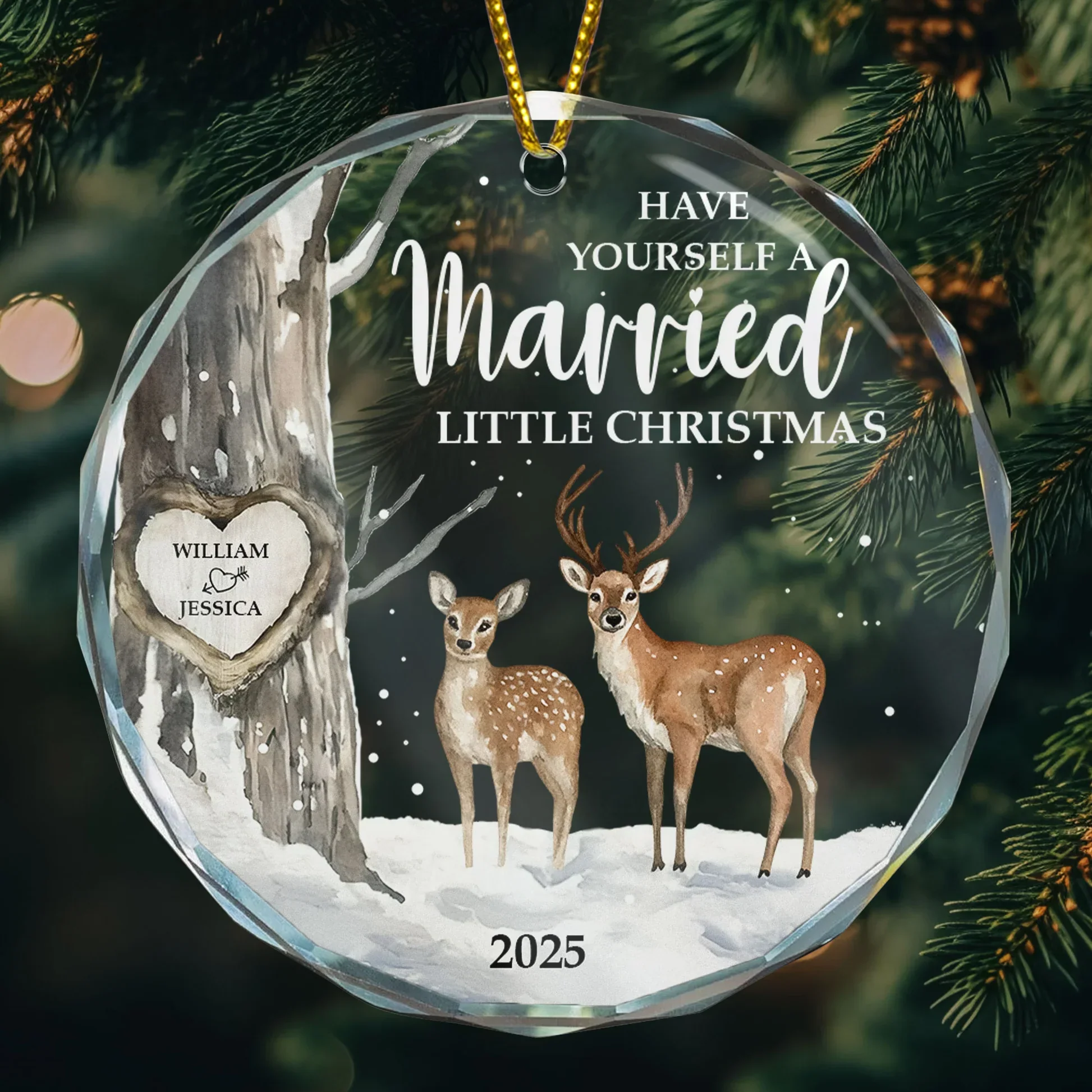 Crystal Ornament with Deer in Snowy Forest, Married Christmas Theme, Heartfelt Holiday Decoration, Perfect Gift for Couples - Image 5