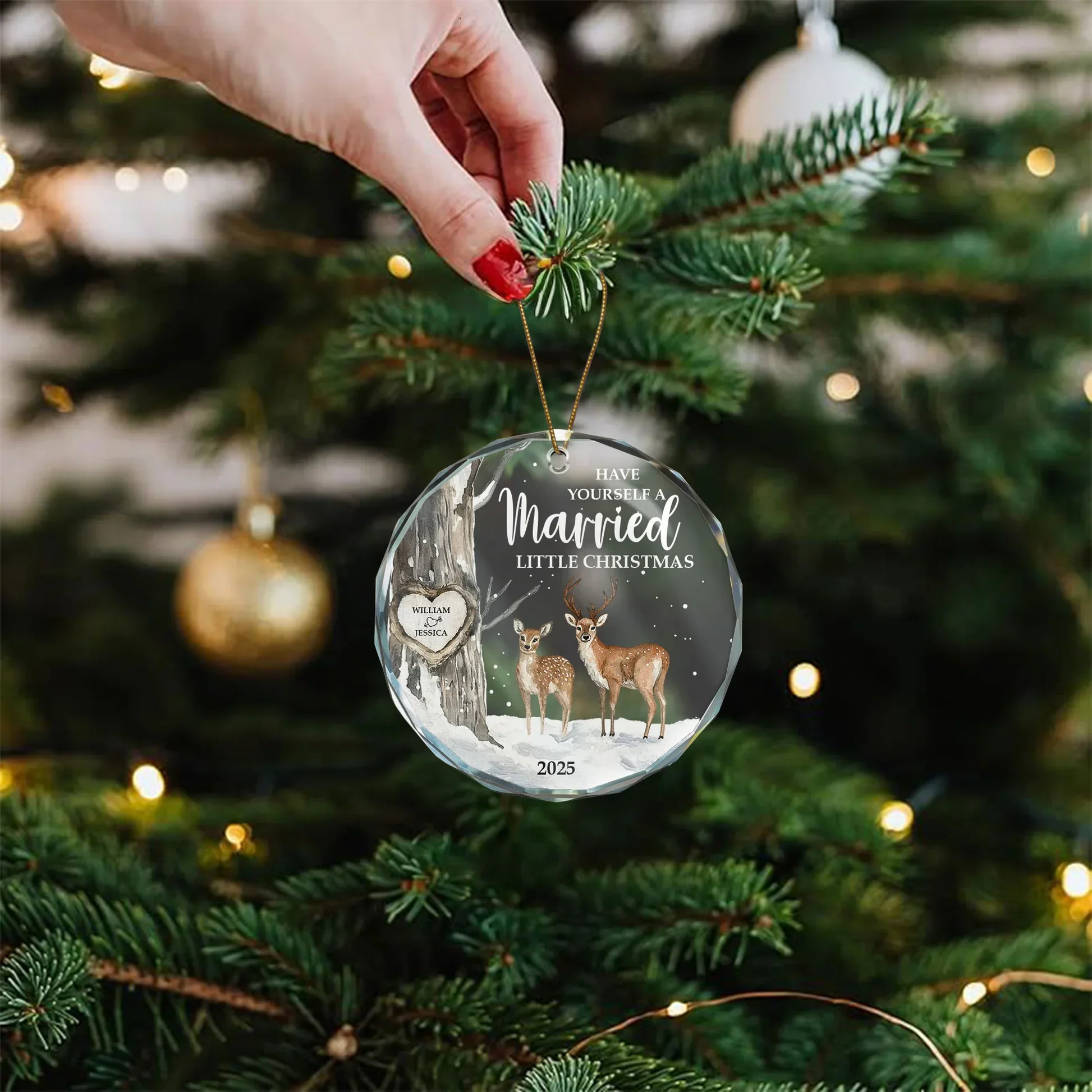 Crystal Ornament with Deer in Snowy Forest, Married Christmas Theme, Heartfelt Holiday Decoration, Perfect Gift for Couples - Image 6