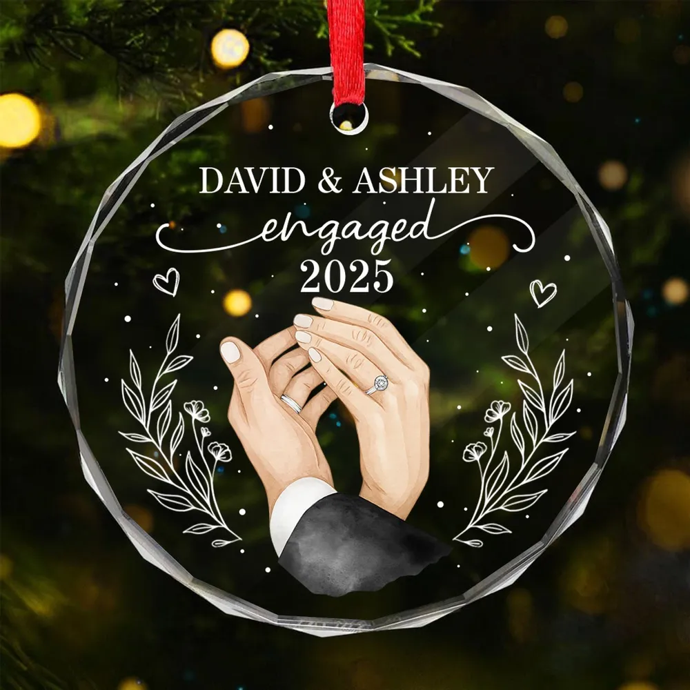 Engagement Crystal Ornament with Personalized Design, Romantic Touch for Couples, Perfect Gift Keepsake - Image 2