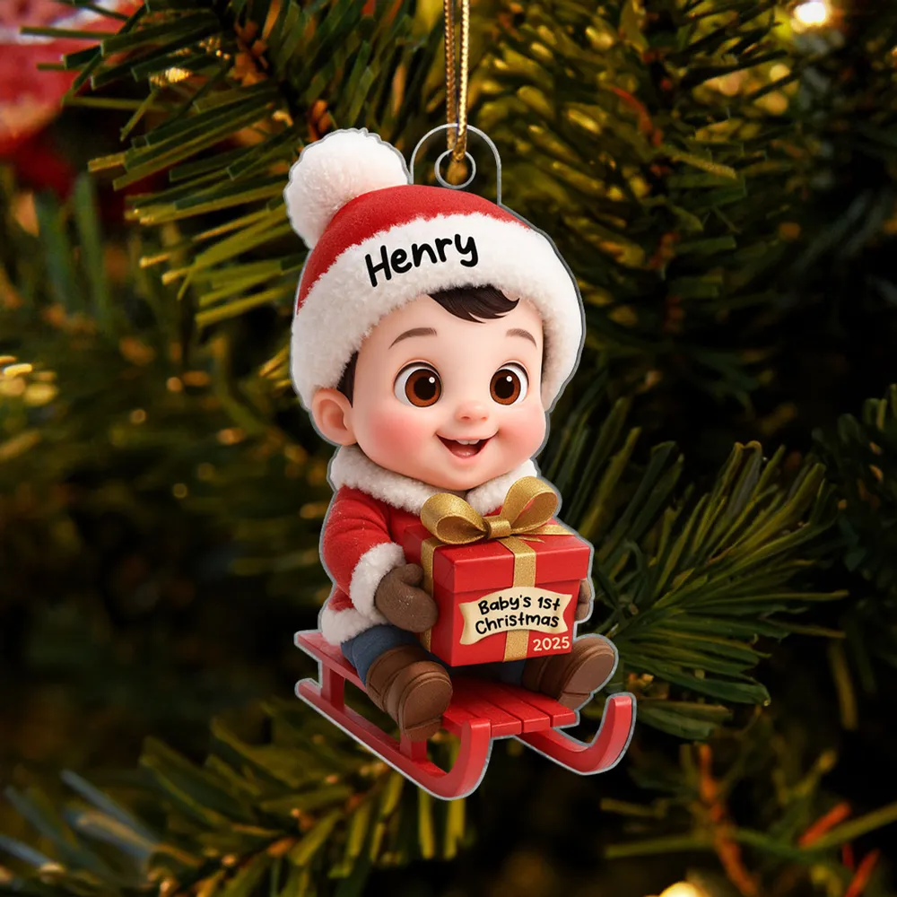 Acrylic Ornament with Baby in Santa Outfit on Sleigh, High Clarity, Heartwarming Christmas Gift - Image 7