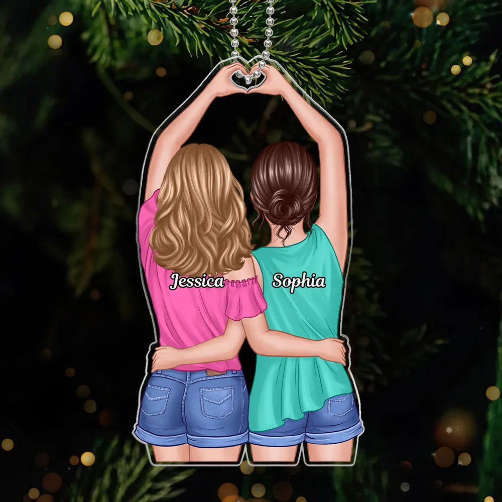Acrylic Ornament with Sister Back View and Heart Design, High Clarity, Heartwarming Gift for Sisters - Image 3