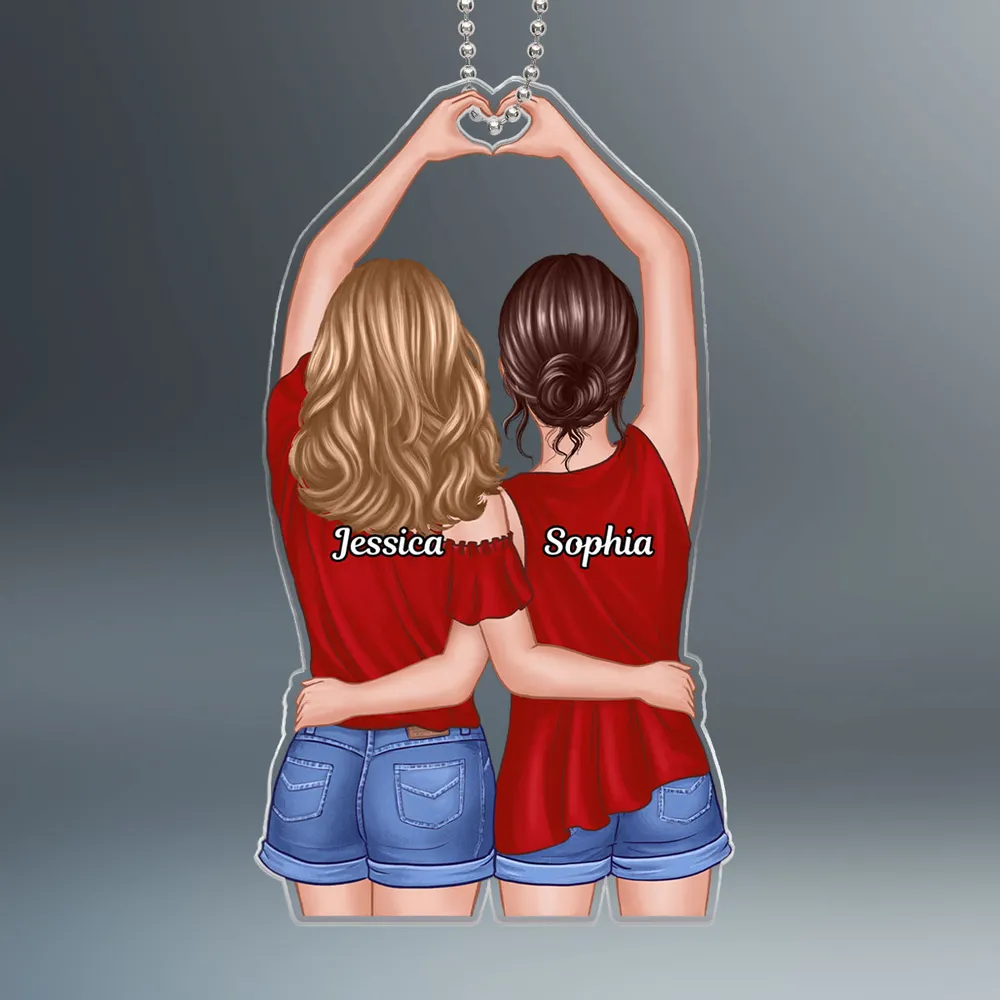 Acrylic Ornament with Sister Back View and Heart Design, High Clarity, Heartwarming Gift for Sisters - Image 4
