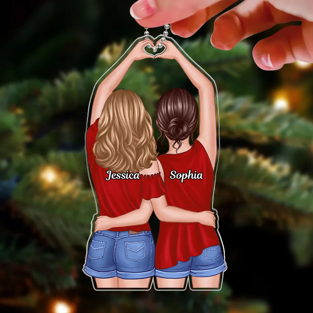 Acrylic Ornament with Sister Back View and Heart Design, High Clarity, Heartwarming Gift for Sisters - Image 5