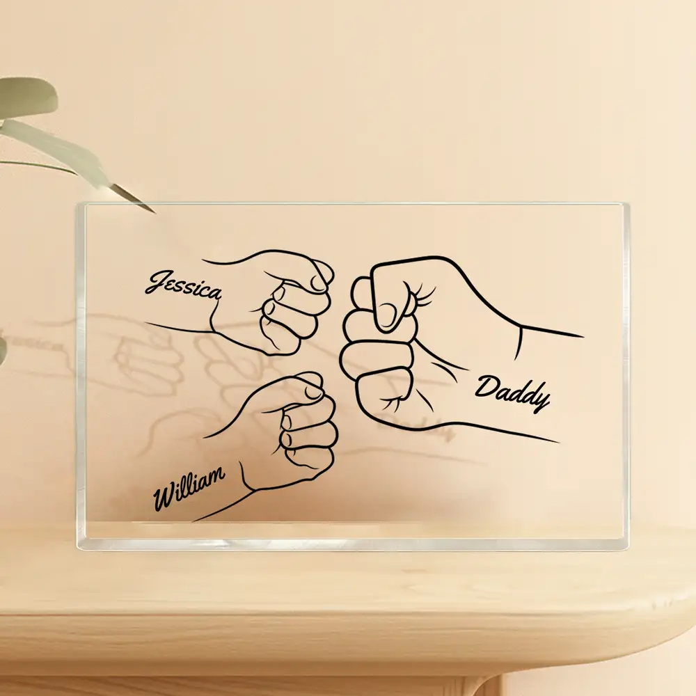 Rectangle Acrylic Block Plaque with Daddy and Kids Fist Bump Illustration, High Clarity, Heartwarming Gift for Dad - Image 2
