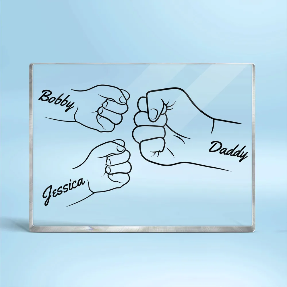 Rectangle Acrylic Block Plaque with Daddy and Kids Fist Bump Illustration, High Clarity, Heartwarming Gift for Dad - Image 4