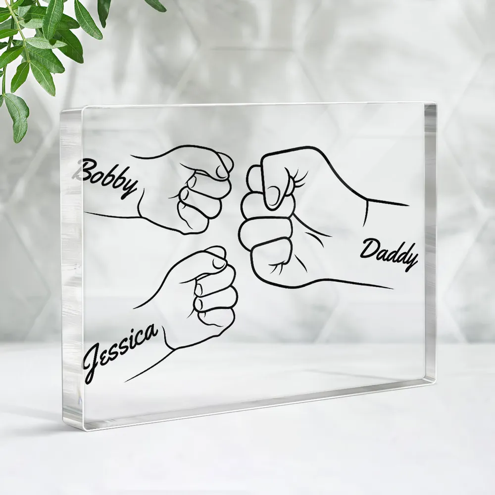 Rectangle Acrylic Block Plaque with Daddy and Kids Fist Bump Illustration, High Clarity, Heartwarming Gift for Dad - Image 5