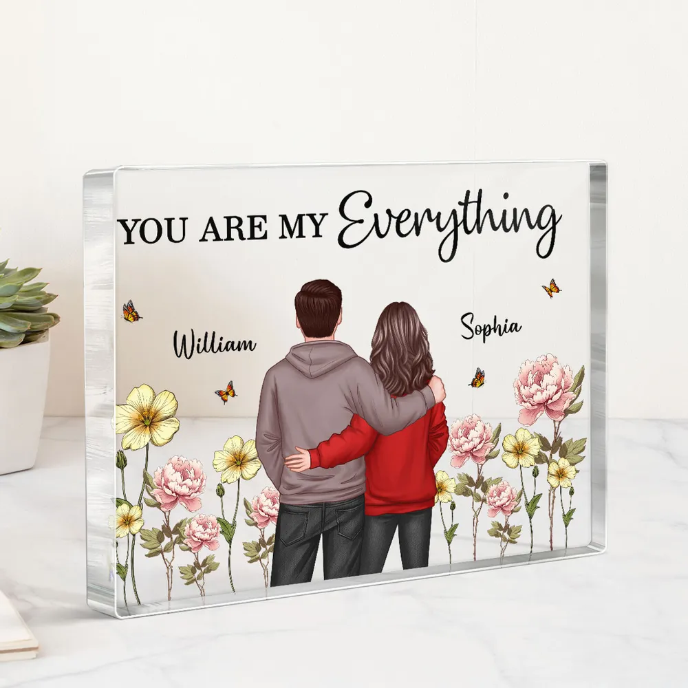 Rectangle Acrylic Block Plaque with Couple Back View and Monthly Flowers, High Clarity, Heartwarming Gift for Lovers - Image 4
