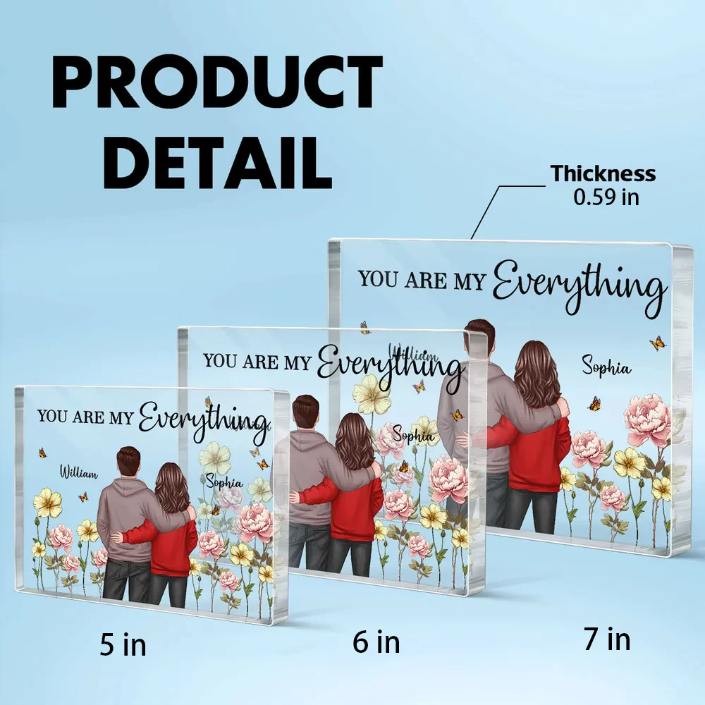 Rectangle Acrylic Block Plaque with Couple Back View and Monthly Flowers, High Clarity, Heartwarming Gift for Lovers - Image 6