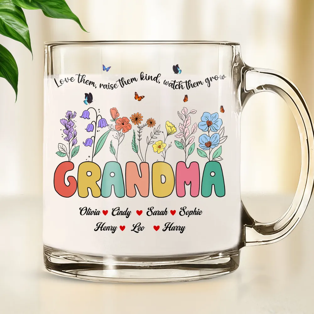 Glass Mug with Grandma Floral Theme, High Clarity, Heartwarming Gift for Grandmother - Image 2