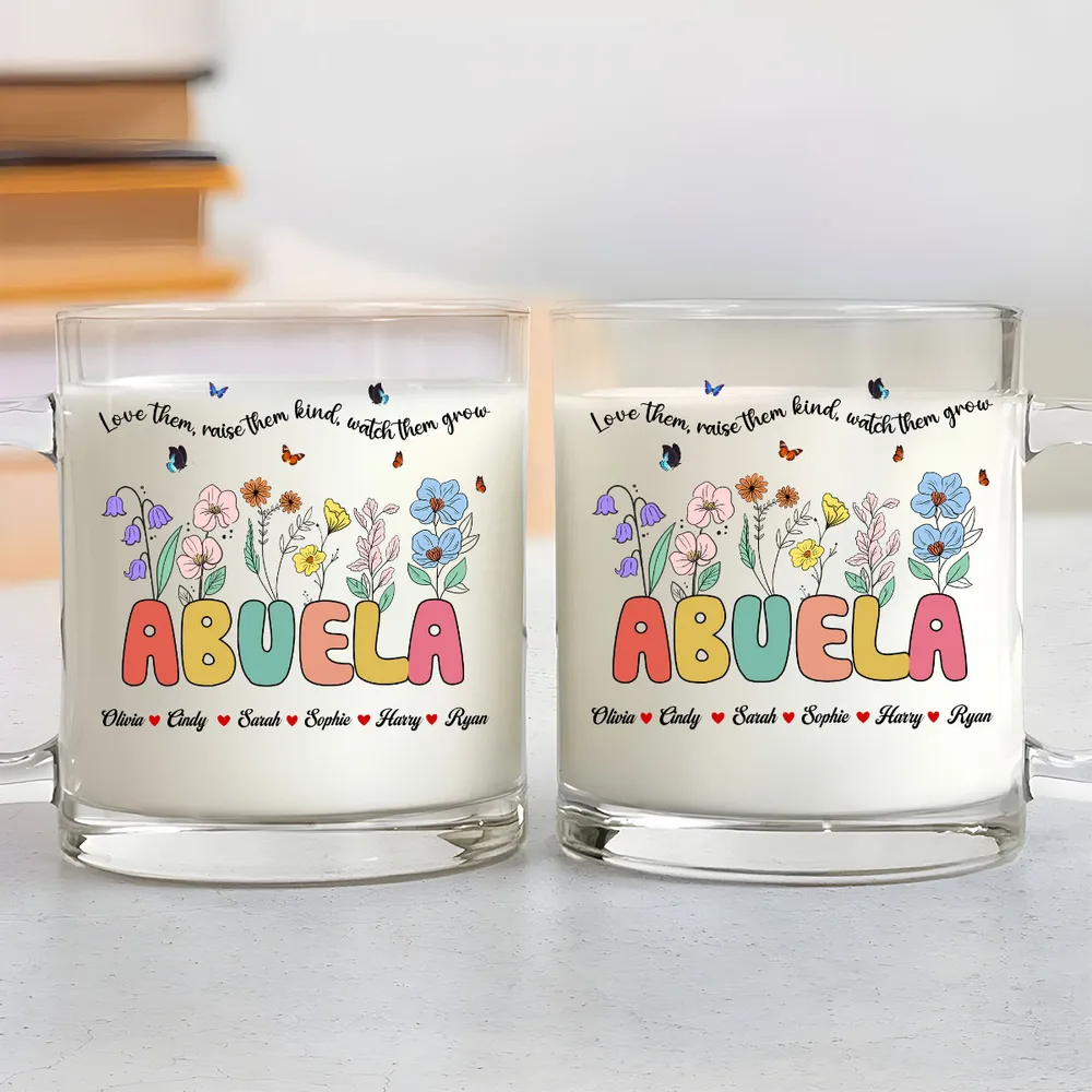 Glass Mug with Grandma Floral Theme, High Clarity, Heartwarming Gift for Grandmother - Image 3