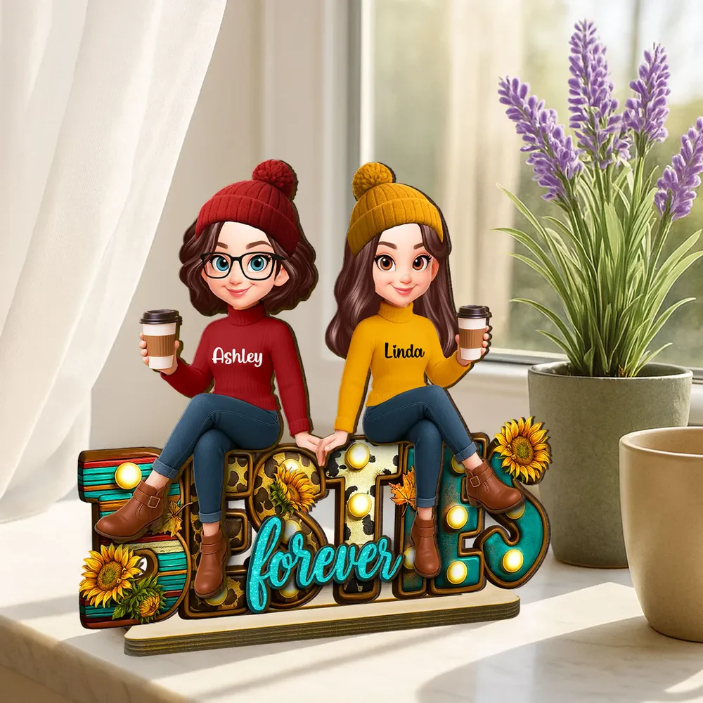 Besties Forever Wooden Plaque, Sunflower Accent Design, Friendship Gift for Her - Image 3